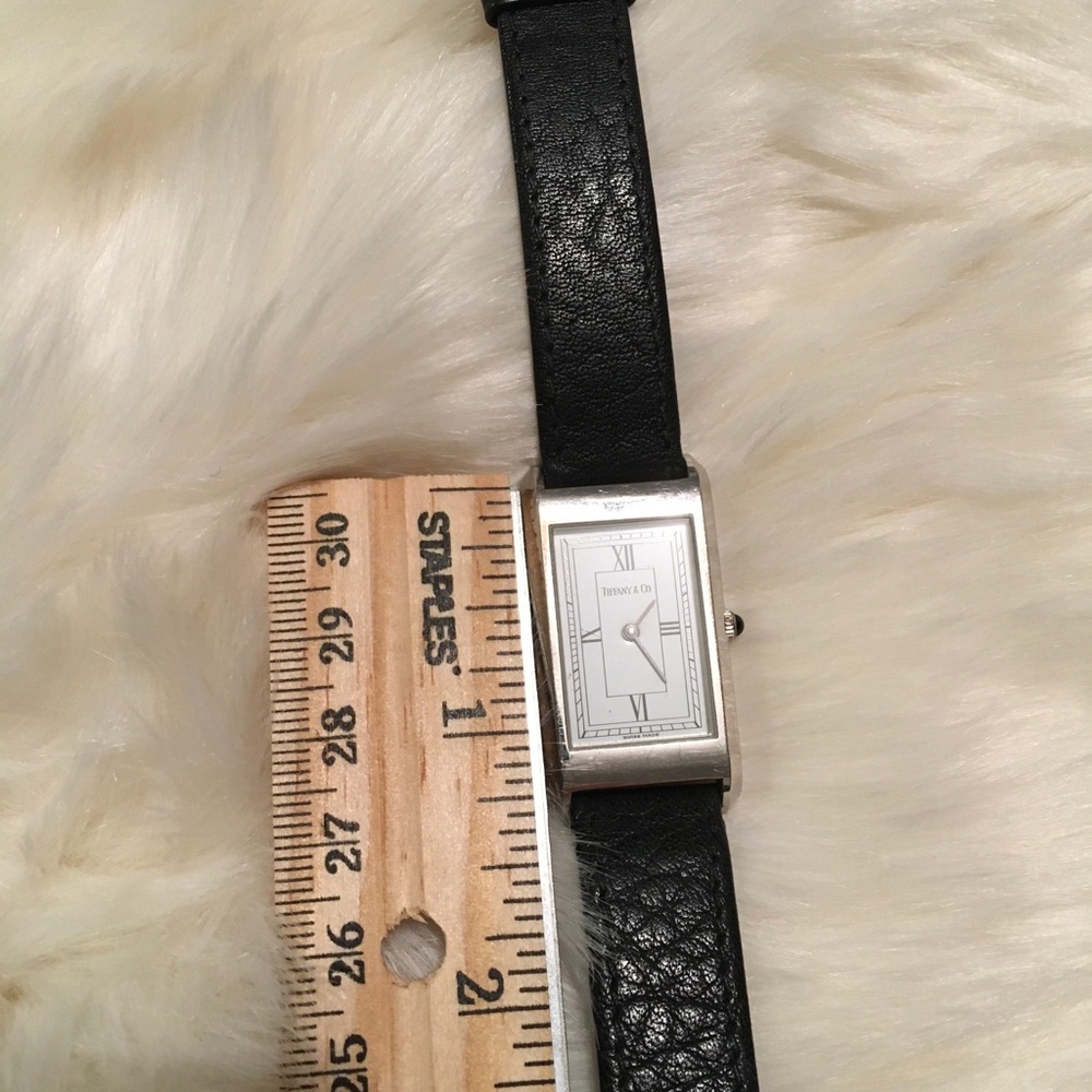 Vintage Authentic TIFFANY & CO Black Leather WATCH Rectangle Roman Numeral - Picture 13 of 15